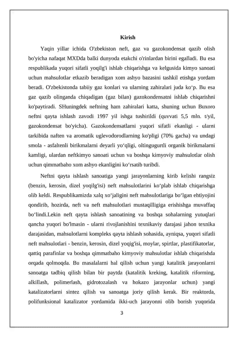 Neft-gazni qayta ishlash sanoatida ishlatiladigan katalizatorlarning turlari, xossalari va tarkibi 3