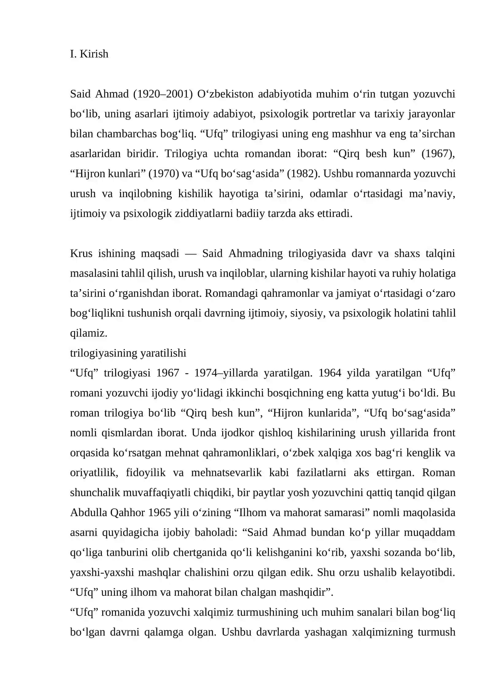 “Ufq” trilogiyasi KURS ISHI 3