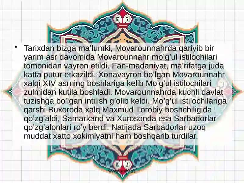 XIV-XVI asrda Movarounnahrda ta'lim, tarbiya VA pedagogik fikrlar 3