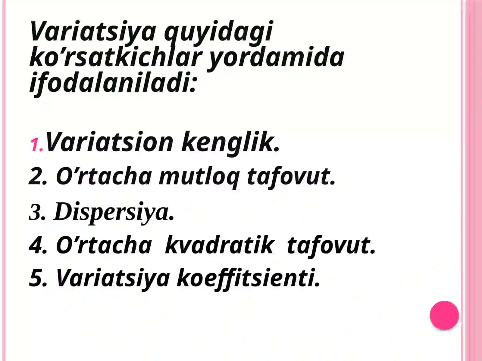 Variatsiya ko’rsatkichlari 3