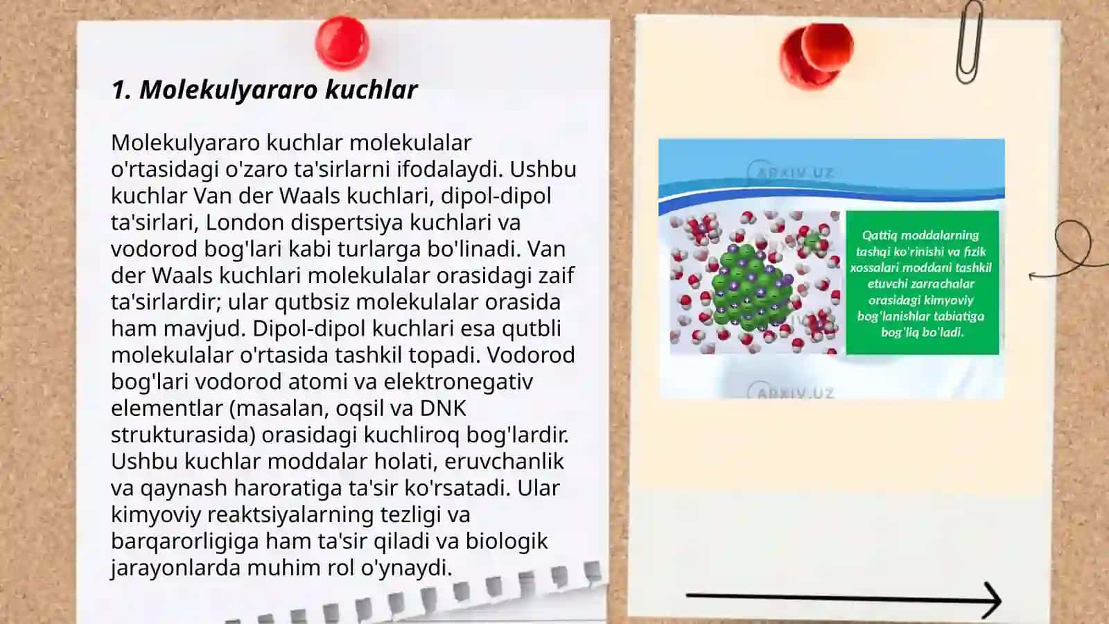 Molekulalararo ta'sir kuchlari. Moddaning turli agregat holatlari 3