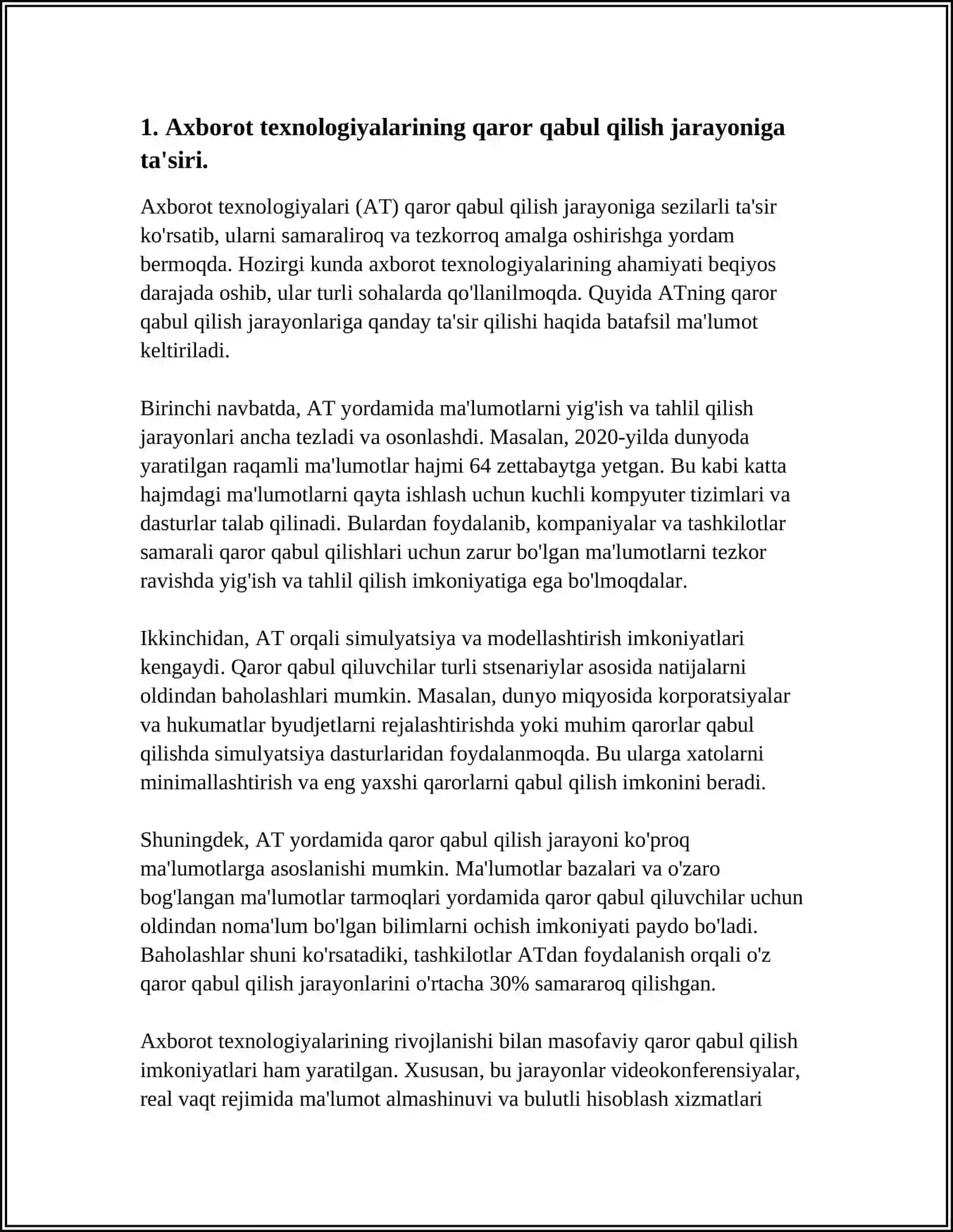 QARORLARNI QABUL QILISHNI QOʼLLAB-QUVVATLASHDA AXBOROT TEXNOLOGIYALARI. QOʼLLANILISHI VATAVSIFLARI, ASOSIY KOMPONENTLARI 3