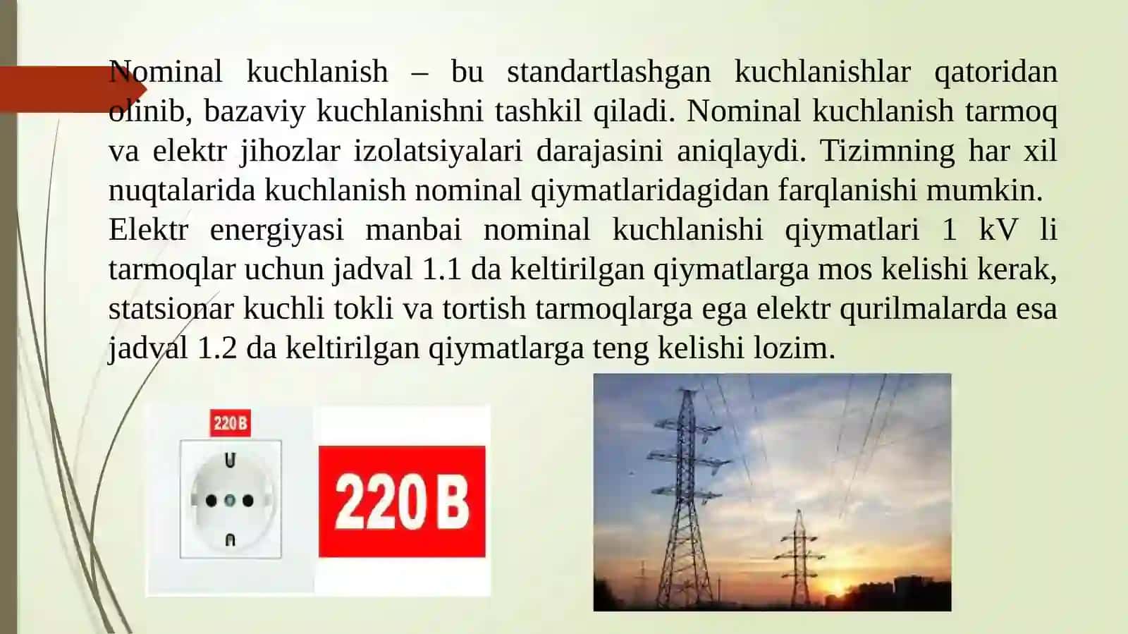 Elektr qurilmalarining tok tizimlari va nominal kuchlanishlari 3