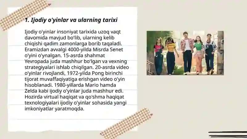 Ijodiy o'yinlar va ularning tarixi 3
