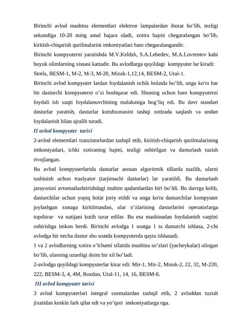 Kompyuterning rivojlanish tarixi, uning avlodlari va qurilmalari 3