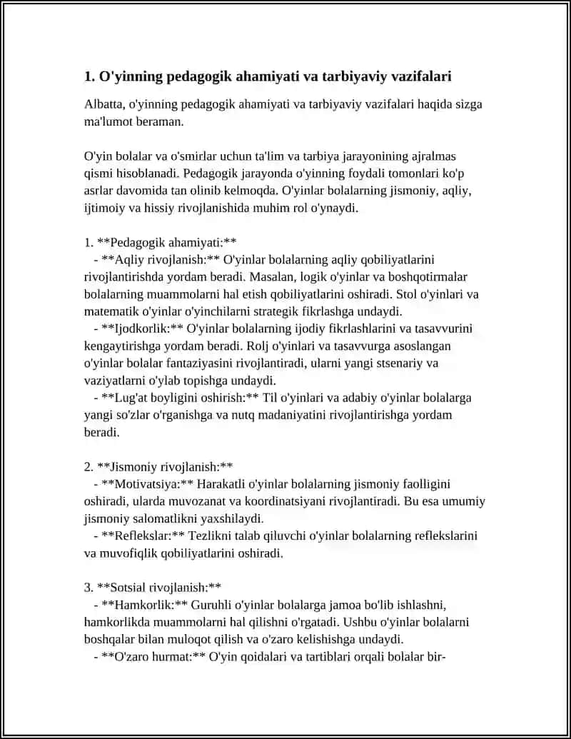 MUSTAQIL ISH Mavzu: O'YIN.BOLALARNI RIVOJLANTIRISH VA TARBIYALASH METODIKASI 3