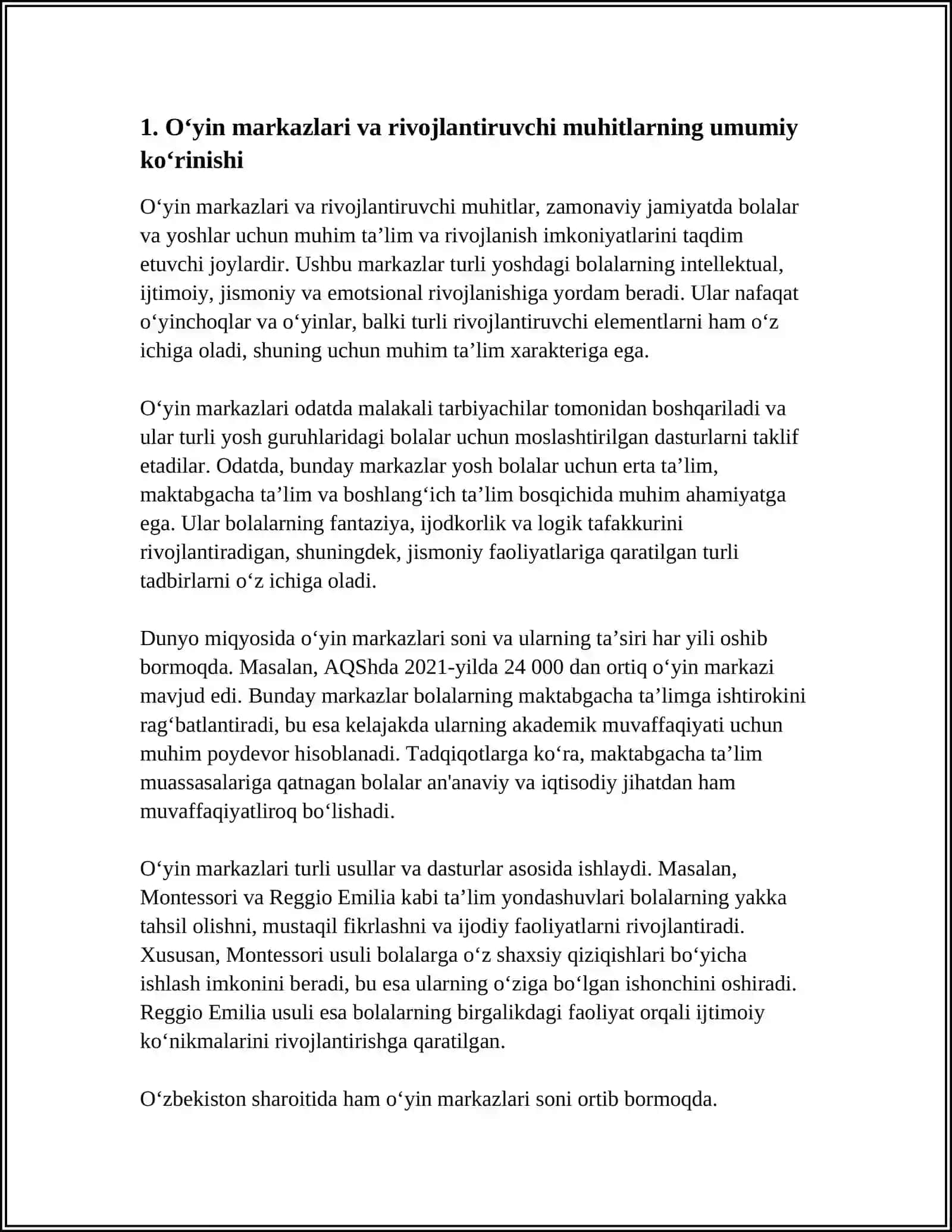 REFERAT RIVOJLANTIRUVCHI MARKAZLARDA OʻYIN VA OʻYIN MUHITINI TASHKIL ETISHNING ASOSIY TAMOYILLARI 3