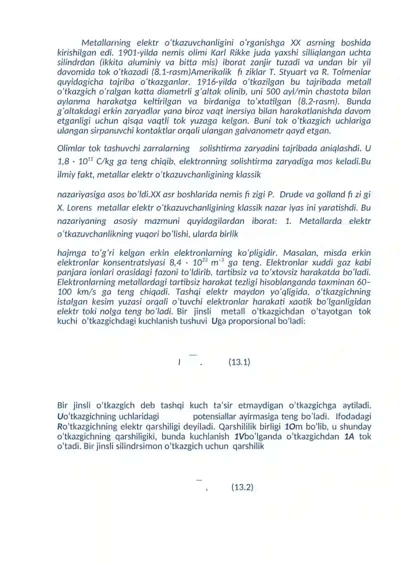 ELEKTR O‘TKAZUVCHANLIK. TOK KUCHINING KUCHLANISHGA BOG‘LIQLIGI 3