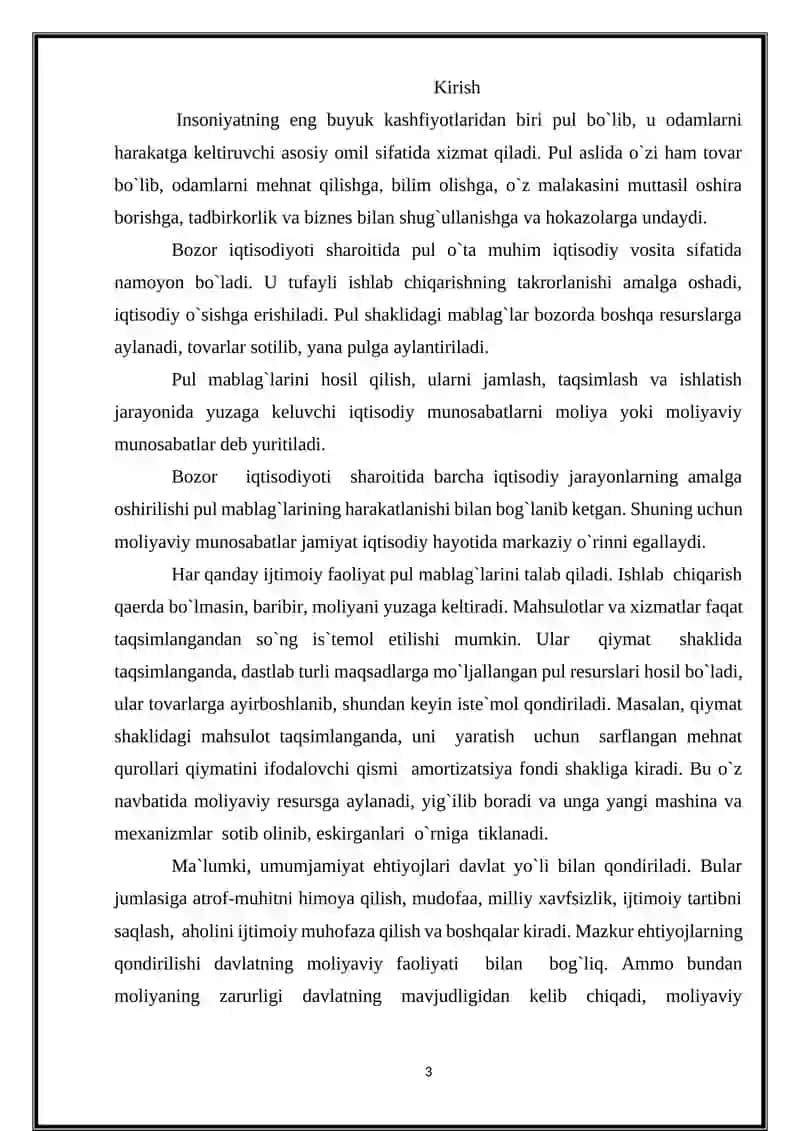 MOLIYA MUNOSABATLARINING MOHIYATI, VAZIFALARI VA IQTISODIYOTNI TARTIBGA SOLISHDAGI ROLI 3