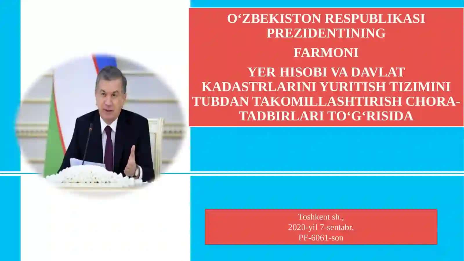 O‘ZBEKISTON RESPUBLIKASI DAVLAT SOLIQ QO‘MITASI HUZURIDAGI KADASTR AGENTLIGI HAMDA KADASTR AGENTLIGINING DAVLAT KADASTRLARI PALATASI TO‘G‘RISIDAGINIZOMLARNI MAQSAD VAZIFALARI 3