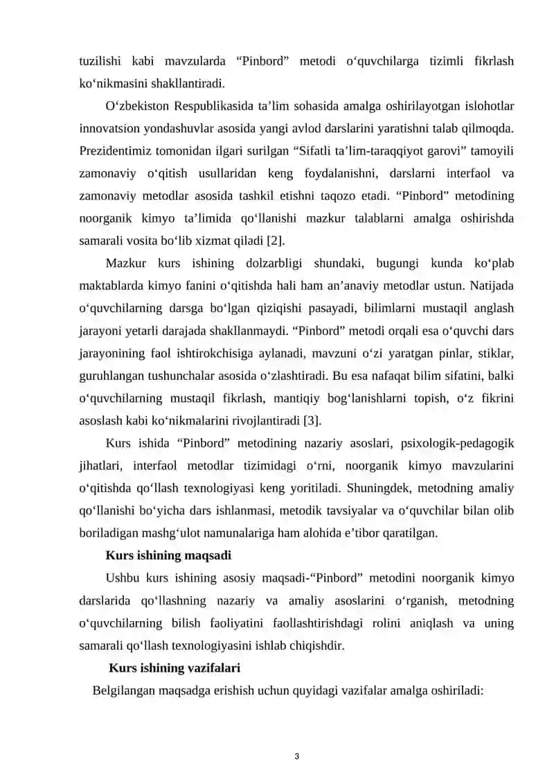 “PINBORD” METODINI NOORGANIK KIMYONI O‘RGANISHDA QO‘LLASH 3