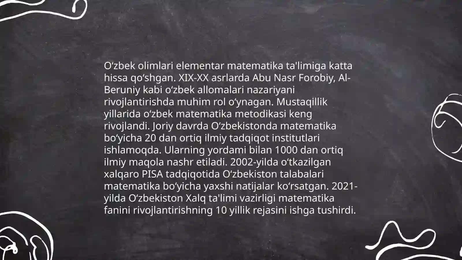 Oʻzbekistonda oʻzbek olimlarining elementar matematika va matematika sohalarida rivojlanishiga qoʻshgan hissasi 3