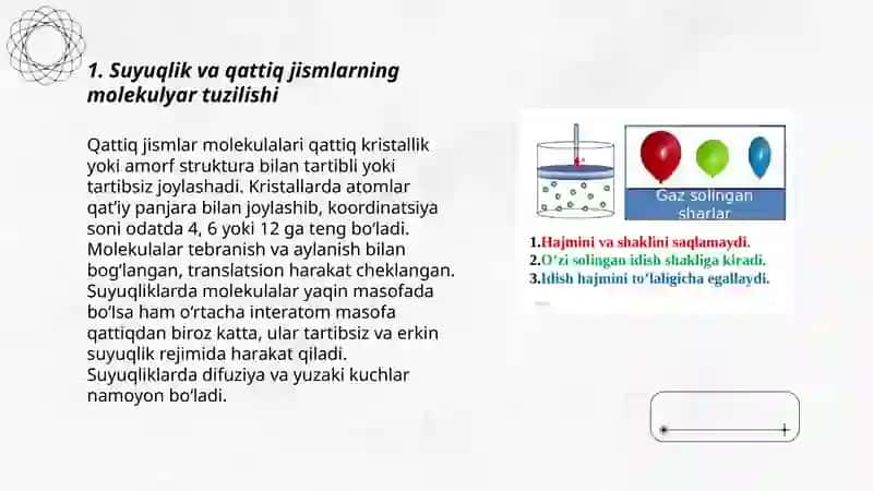 Suyuqlik va qattiq jismlar xosslari 3