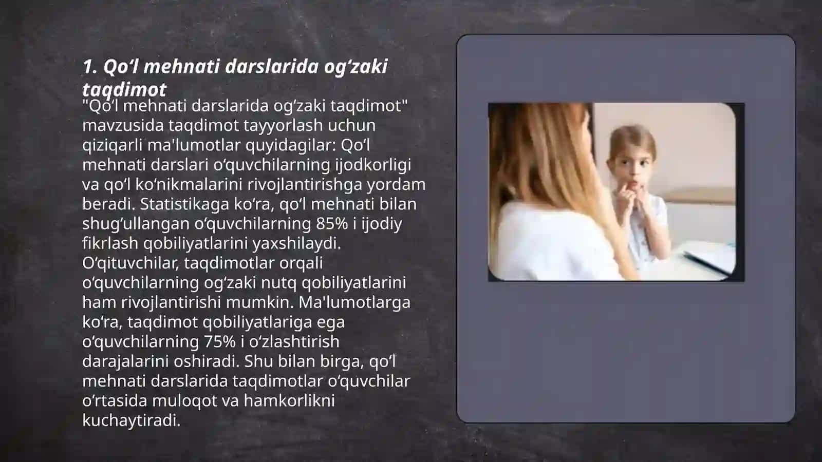 Qo‘l mehnati darslarida og‘zaki taqdimot 3