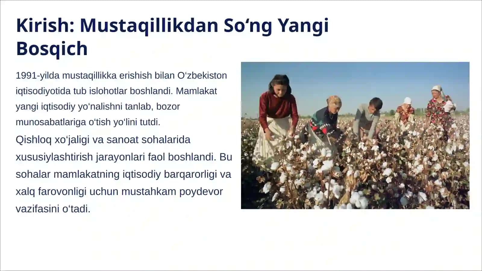 Mustaqillik Yillarida Qishloq Xo‘jaligi va Sanoat Sohasidagi O‘zgarishlar 3
