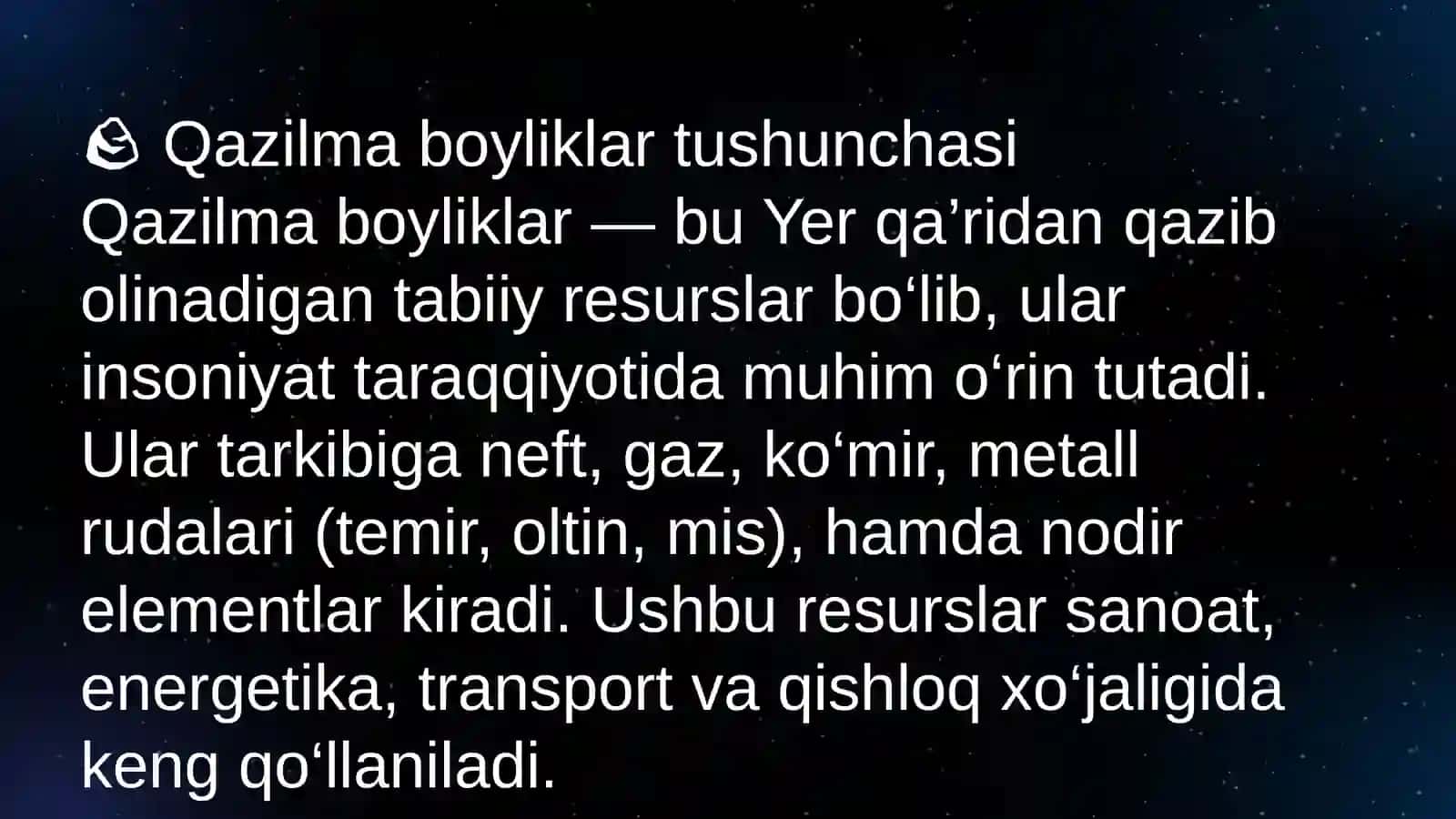 Qazilma boyliklardan foydalanish salmog‘i dunyo miqyosida 3