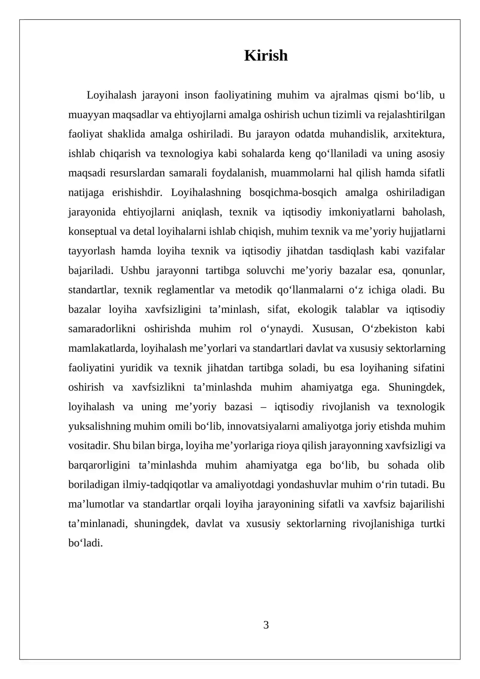 MUSTAQIL ISH LOYIHALASH HAQIDA UMUMIY MA’LUMOTLAR VA LOYIHALASHNING MEYORIY BAZASI 3