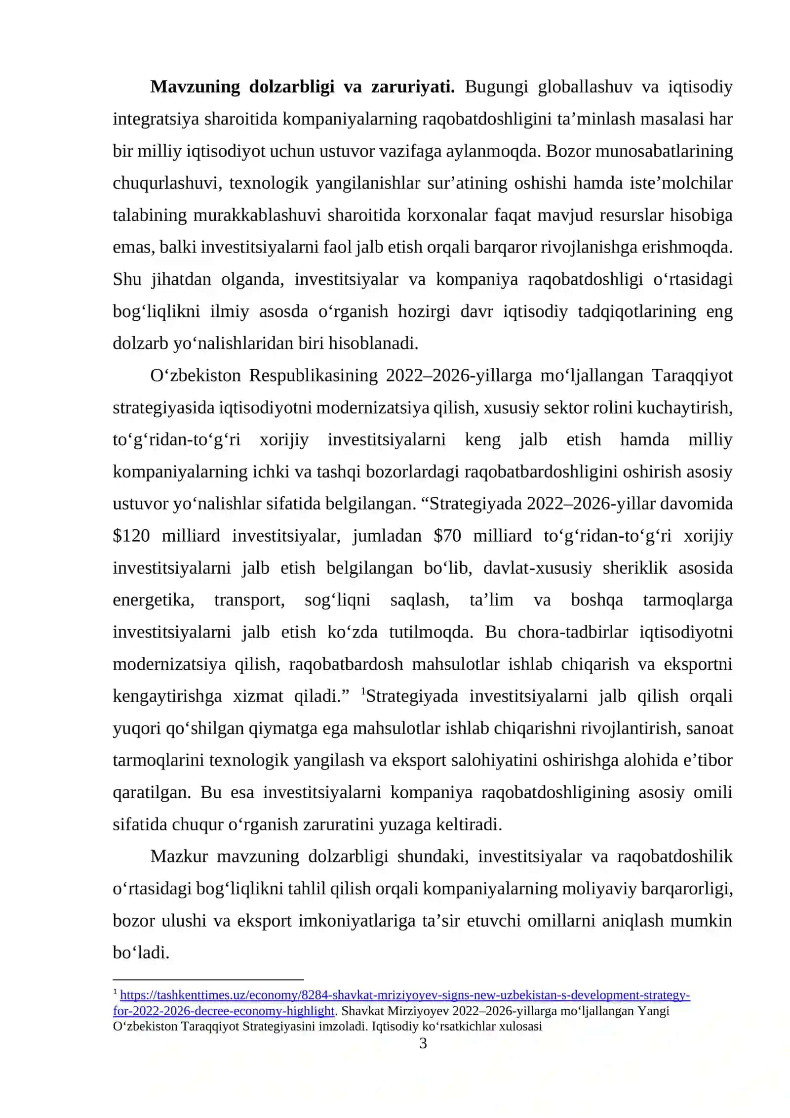 Investitsiyalar va kompaniya raqobatdoshligi o`rtasidagi bog`liqlik 3