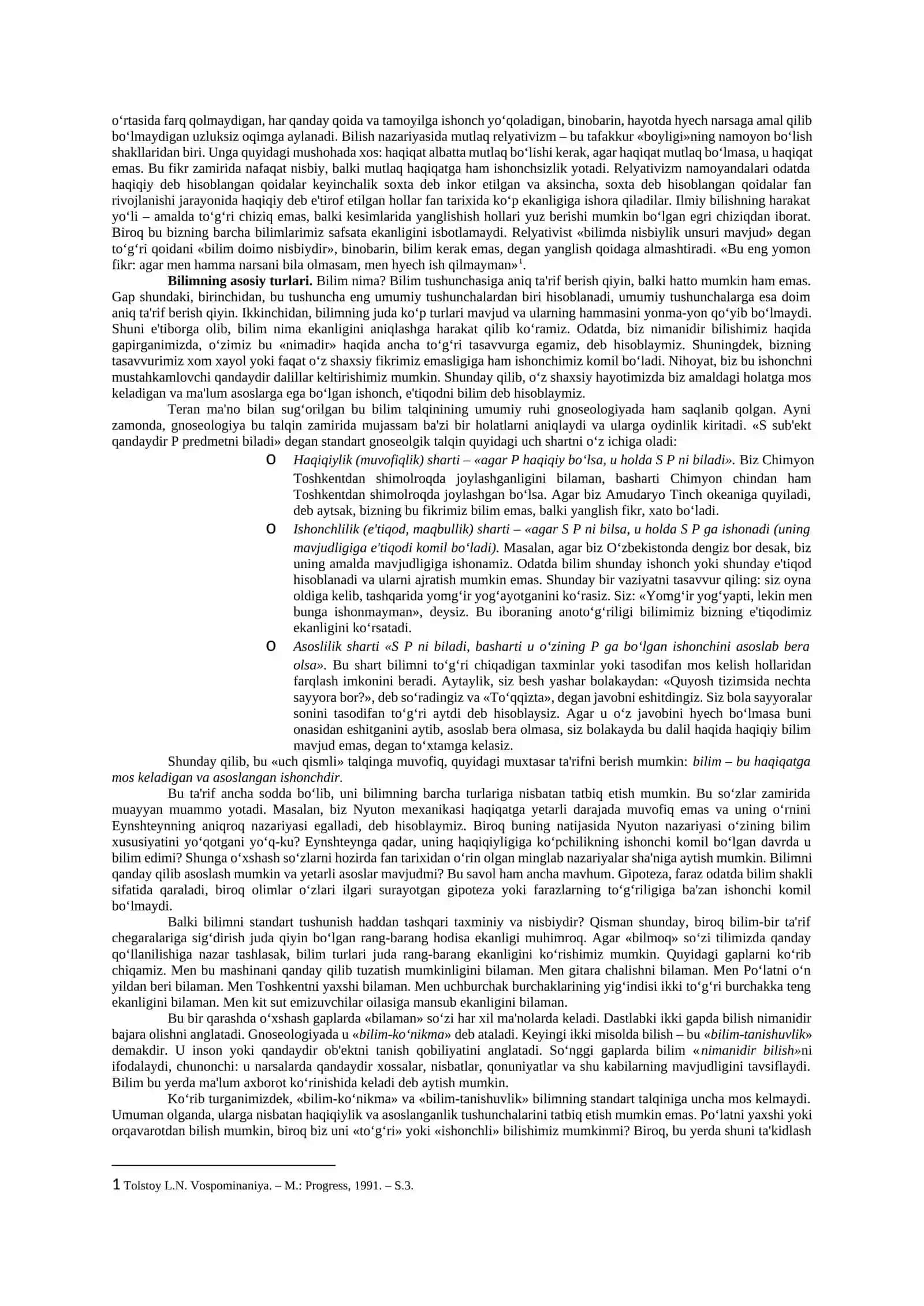 BILISH NAZARIYASI Bilish nazariyasining predmeti. Gnoseologiyaning mohiyati va mazmuni. 3