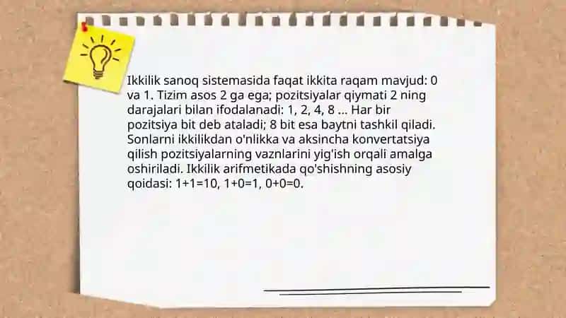 Ikkilik sanoq sistemasining tartibi 3