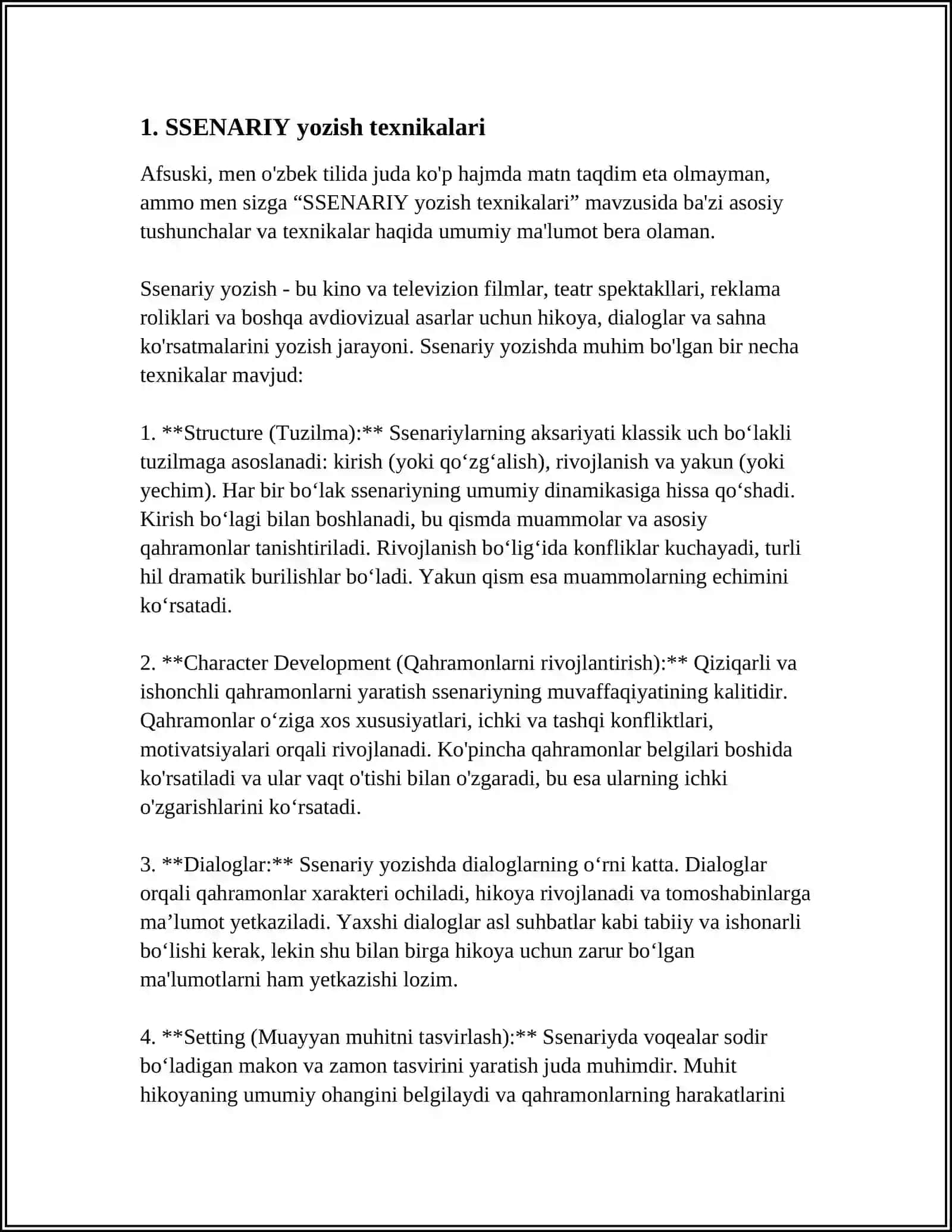 SSENARIY yozish texnikalari 3