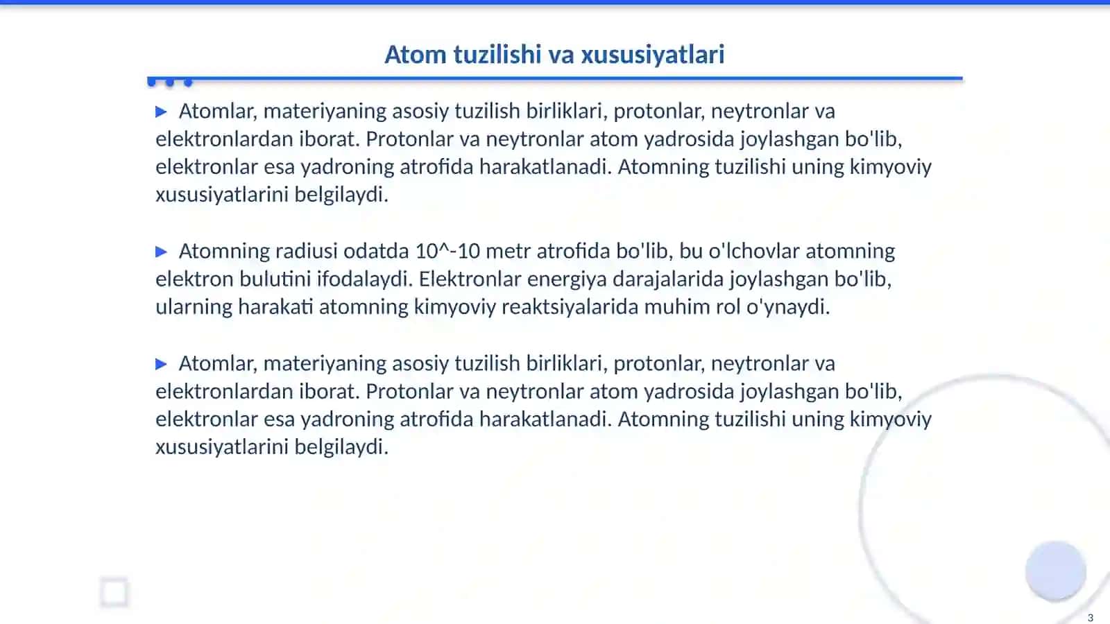 Atom va atom yadrosi fizikasi. Yorugʻlikning kvant tabiati va zarrachalarning toʻlqin xossalari 3