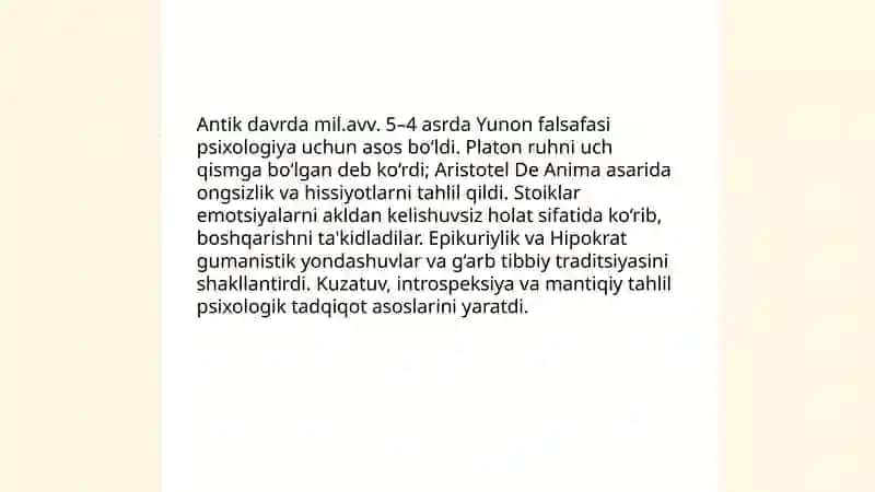 Psixologiya fanining predmeti haqida tasavvurlar taraqqiyotining asosiy bosqichlari 3