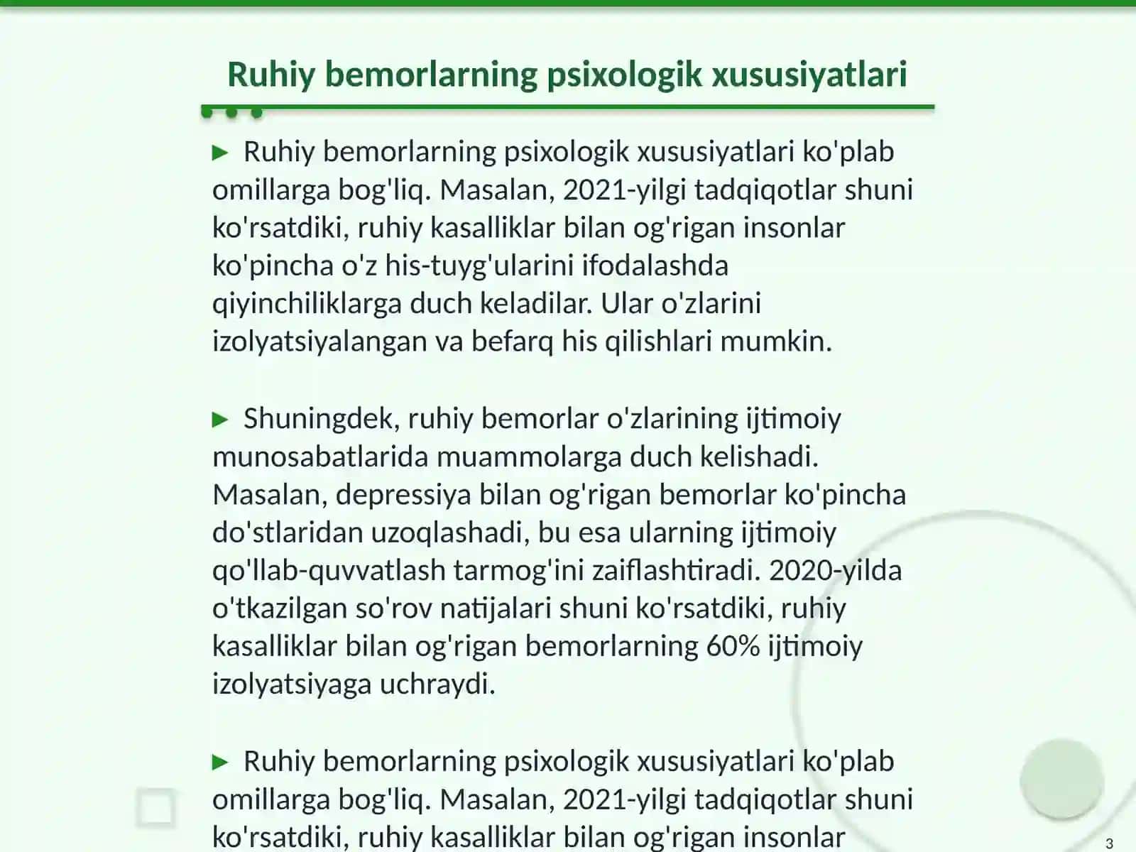 Ruhiy bemorlarga ambulatoriya va kasalxona sharoitida munosabatda bo‘lish psixologiyasi 3