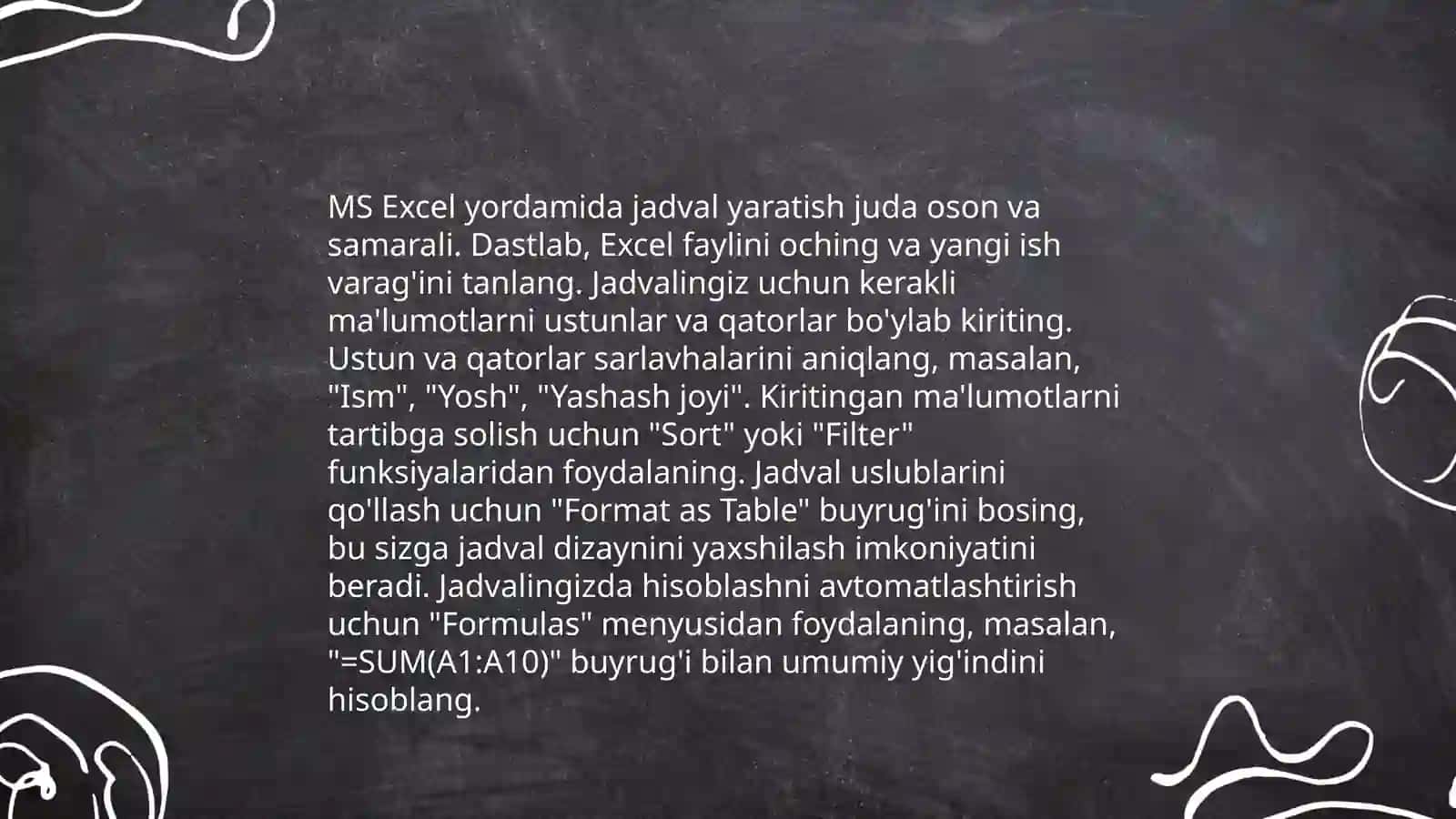MS Excel yordamida ba'zi masalalarni yechish 3