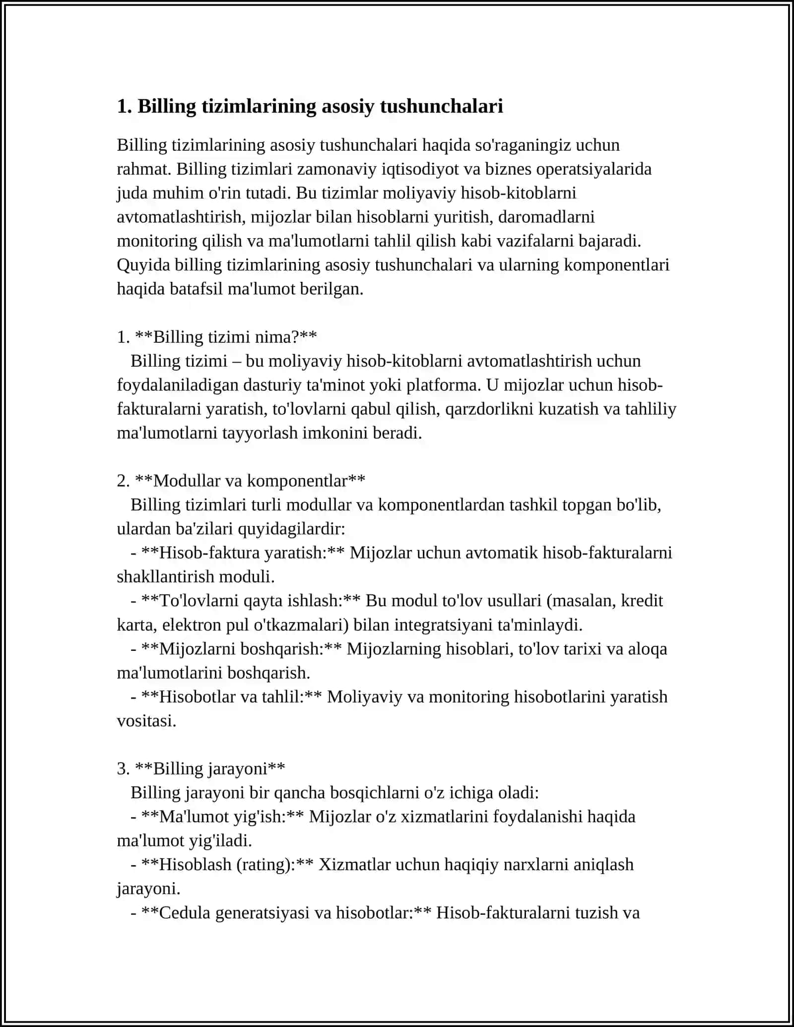 BILLING TIZIMINI ISHLASH TEXNOLOGIYASI VA IQTISODIYOTDA QO‘LLASH SALMOG‘I 3