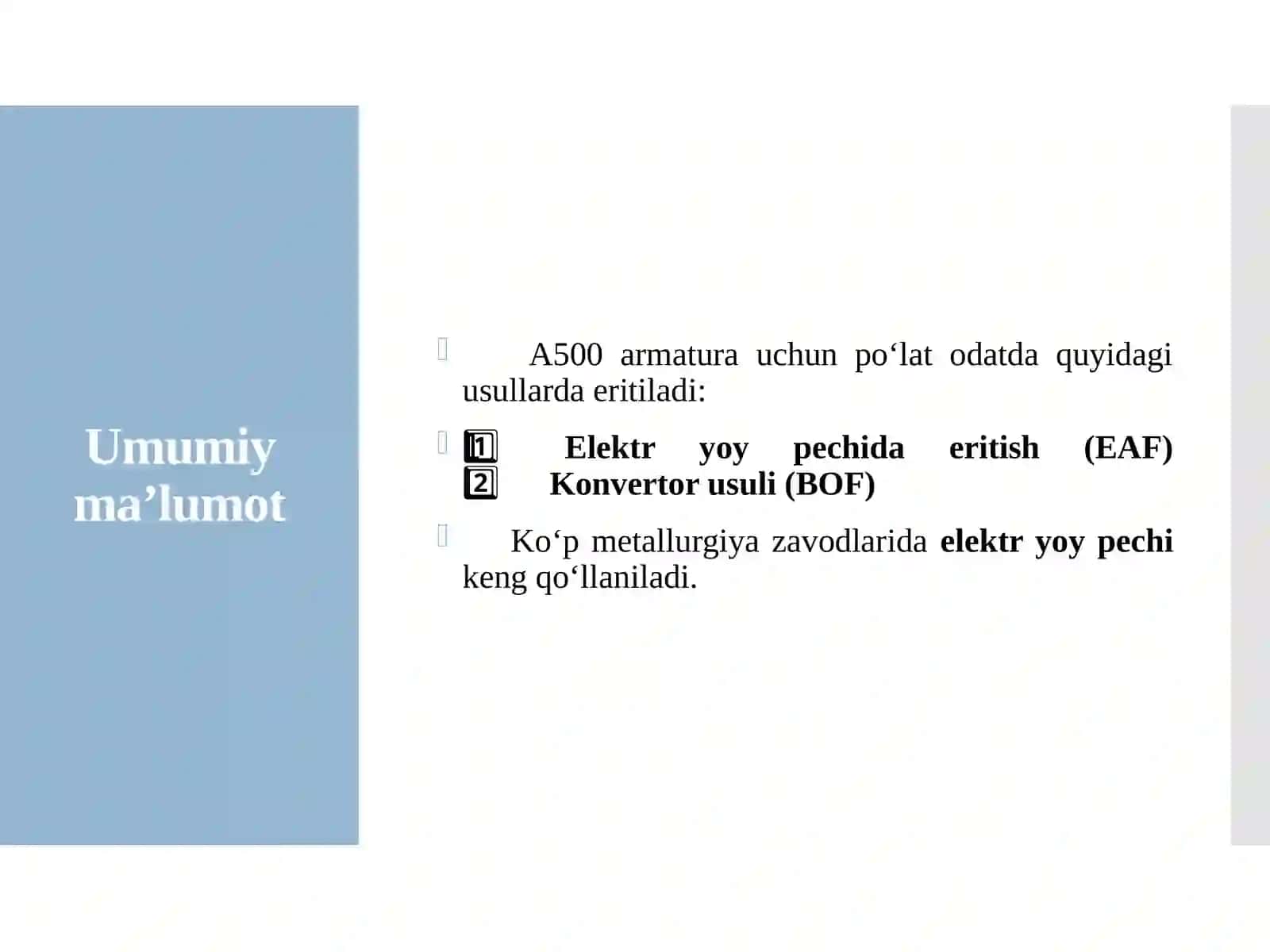 Namangan metallurgiya zavodi sharoitida po’lat ishlab chiqarish texnologiyasini tanlash va hisoblash 3
