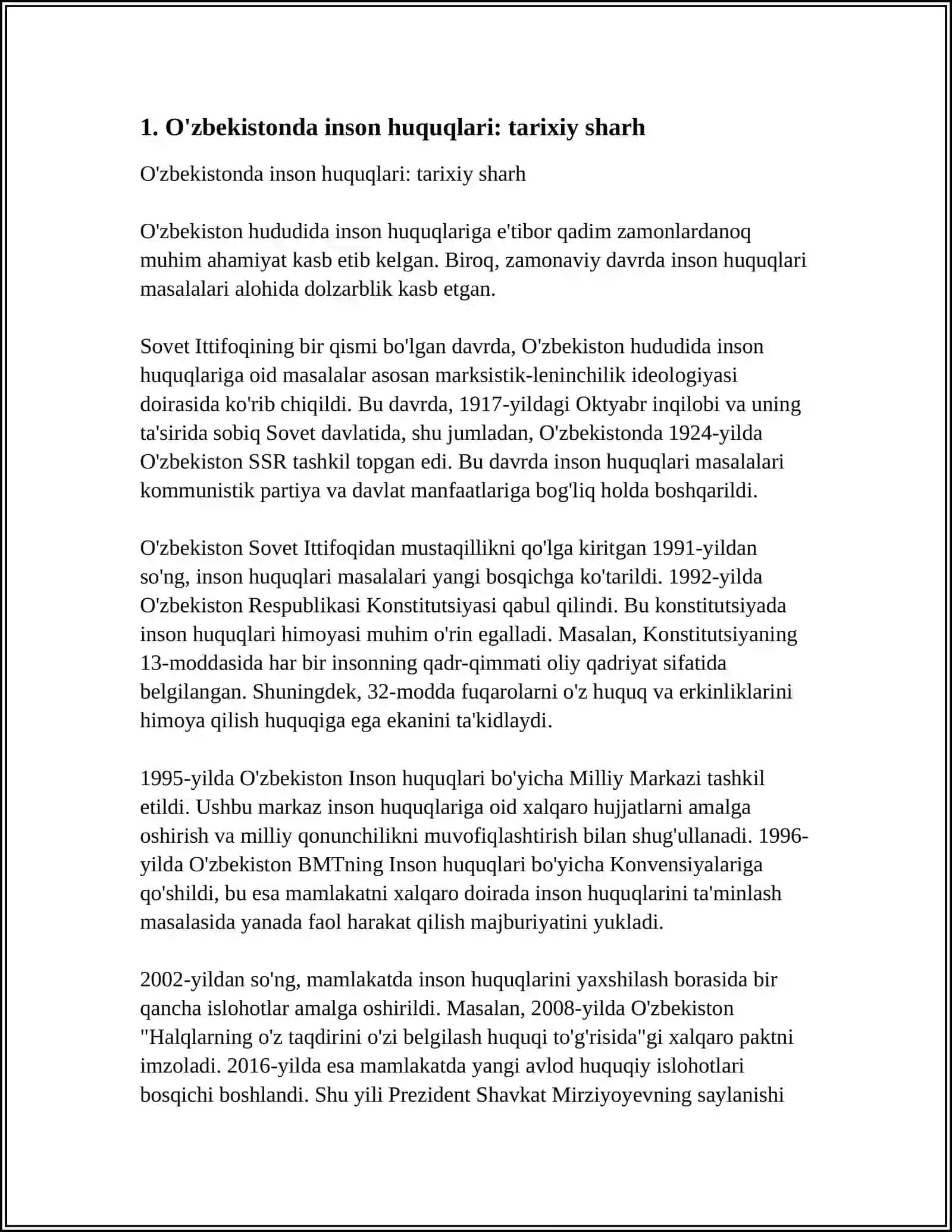 OʻZBEKISTONDA INSON HUQUQLARI VA ERKINLIKLARI KAFOLATINING YARATILISHI 3