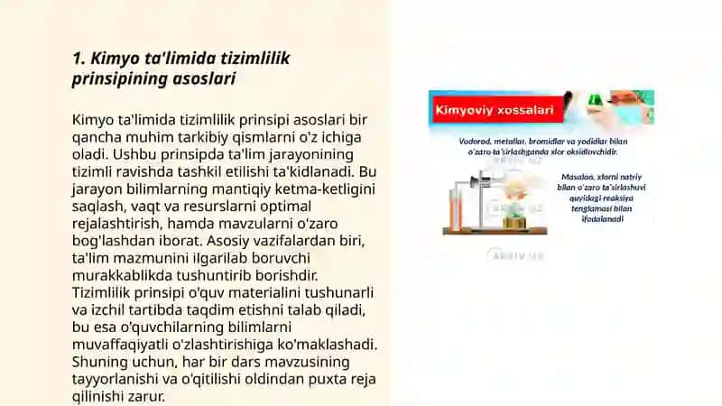 Kimyo ta'limning tizimlilik va izchillik prinsiplari amalga oshirish qoidalari 3