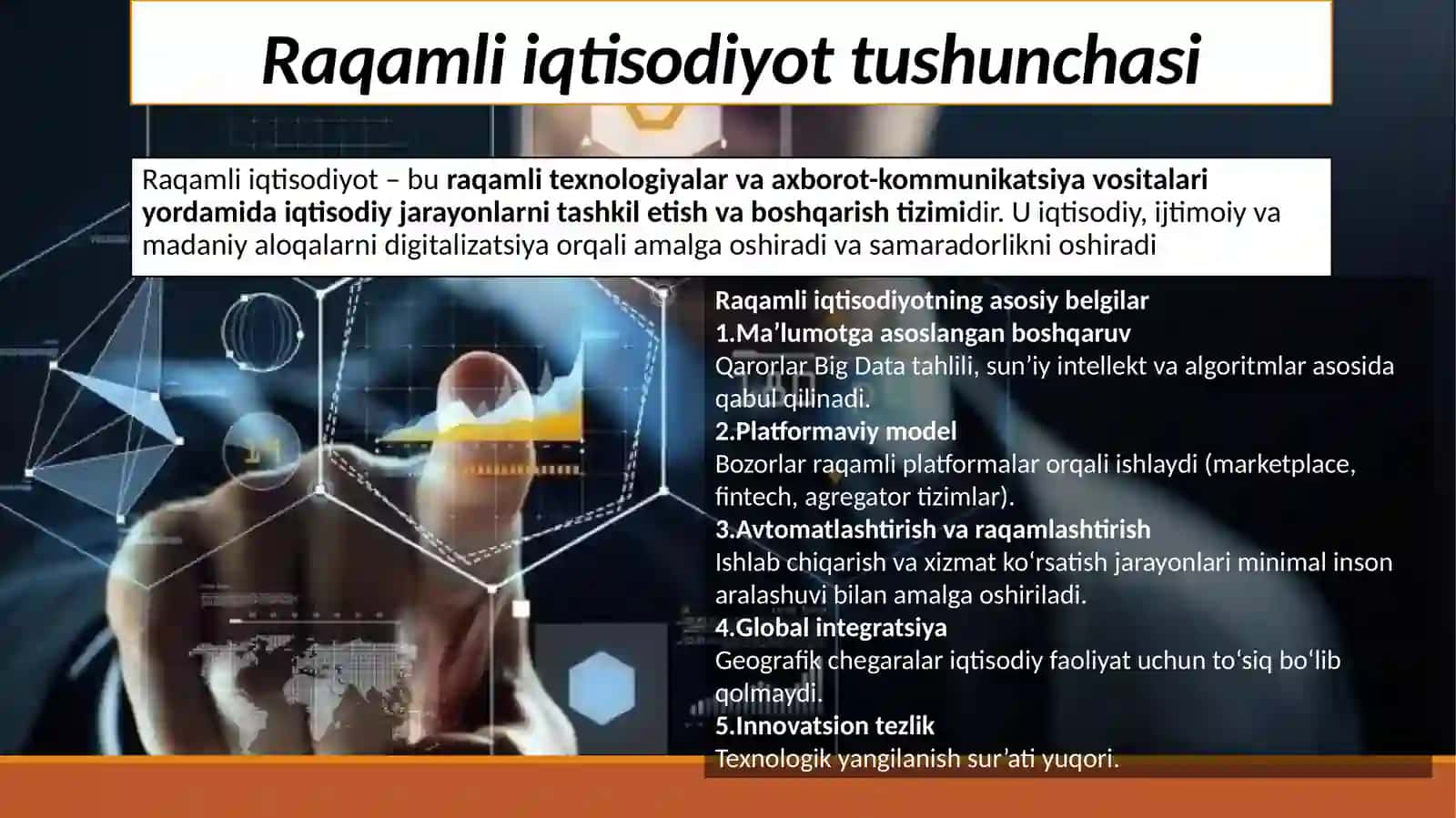 Raqamli iqtisodiyodning asosiy rivojlanish yoʻnalishlari "Raqamli O'zbekiston 30" strategiyasi va uning mohiyati 3