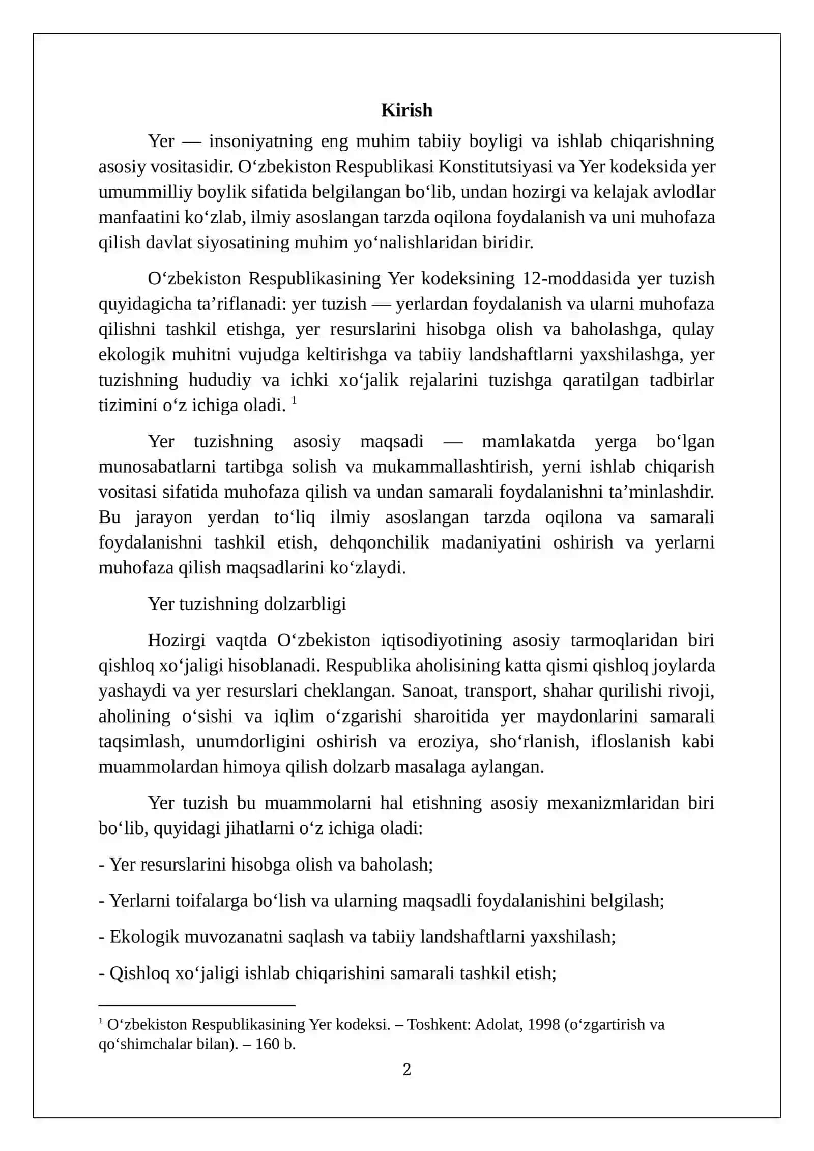 Yer tuzish turlari va korinishlari. Mustaqil ish . 3