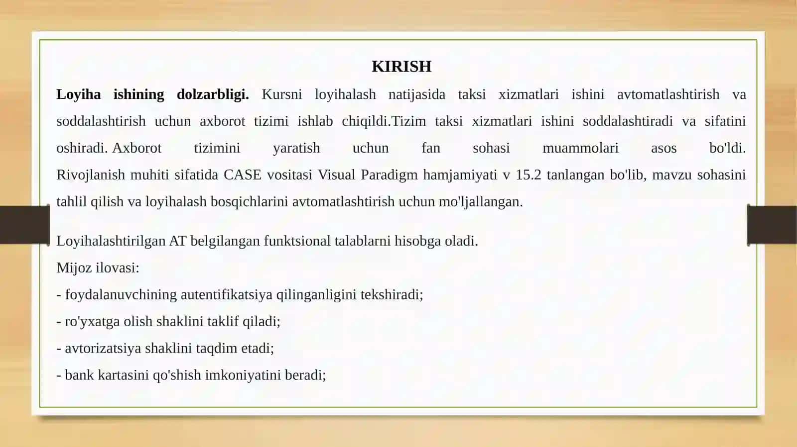 TAXSI XIZMATI VA AXBOROT TIZIMI MOBIL ILOVASINI ISHLAB CHIQISH 3