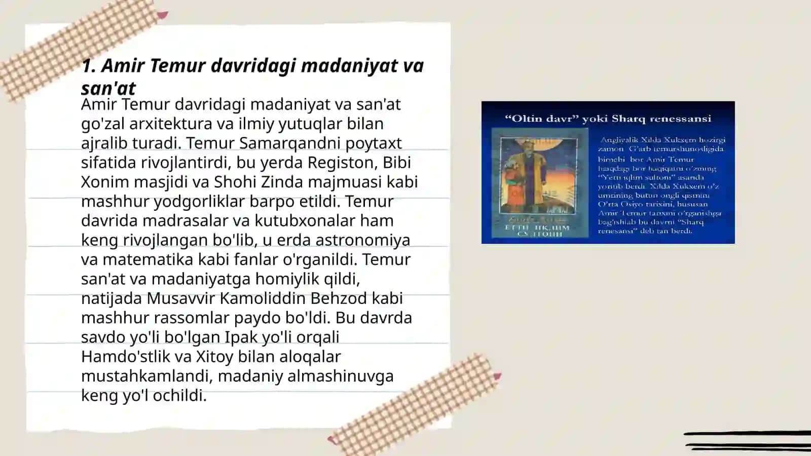 Amir Temur va Temuriylar davrida madaniy hayot va kutubxonalar 3