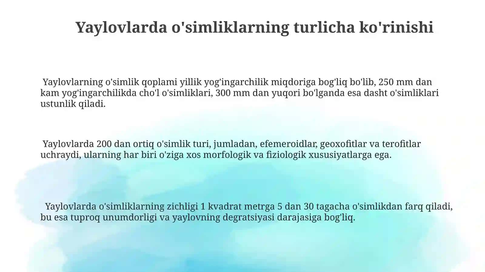 Tabiat zonalari.Cho'l,adir va yaylov tabiati.Biosfera va tiriklik belgilari 3