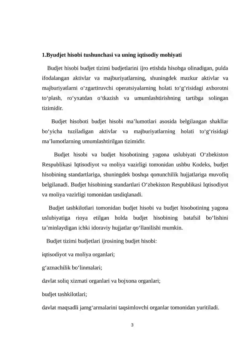 Byudjet hisobini tashkil etishning xususiyatlari 3