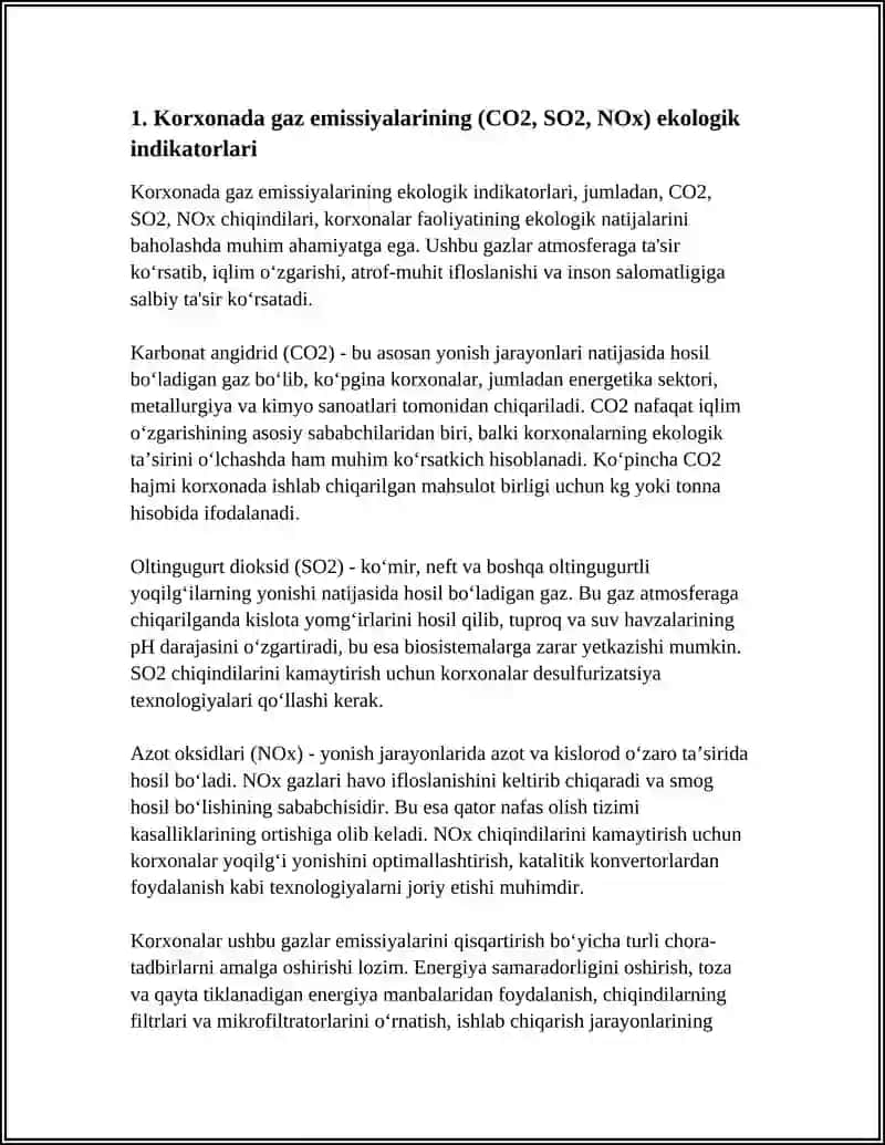 Korxonalar Faoliyati Ekologik Natijalarining Indikatorlari 3