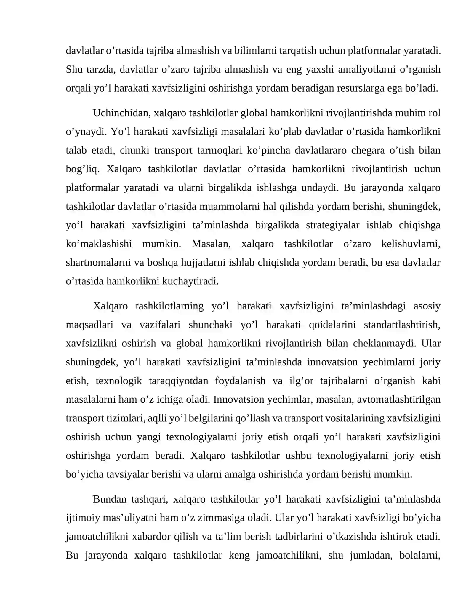 Xalqaro tashkilotlarning yo’l harakati xavfsizligini tartiga solishdagi roli va vakolatlari 3