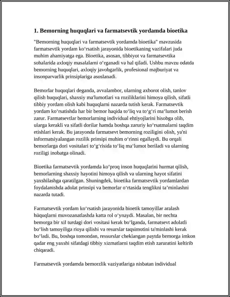 FARMATSEVTIK YORDAM KOʻRSATISH JARAYONIDA BIOETIKANING VAZIFALARI 3