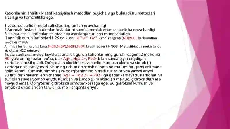 II analitik guruh kationlarining umumiy tavsifi va guruh reagent ta'siri 3