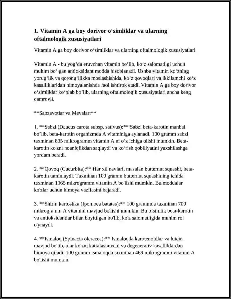 REFERAT Mavzu: VITAMINLI OʻSIMLIKLAR DORIVOR XUSUSIYATLARI 3