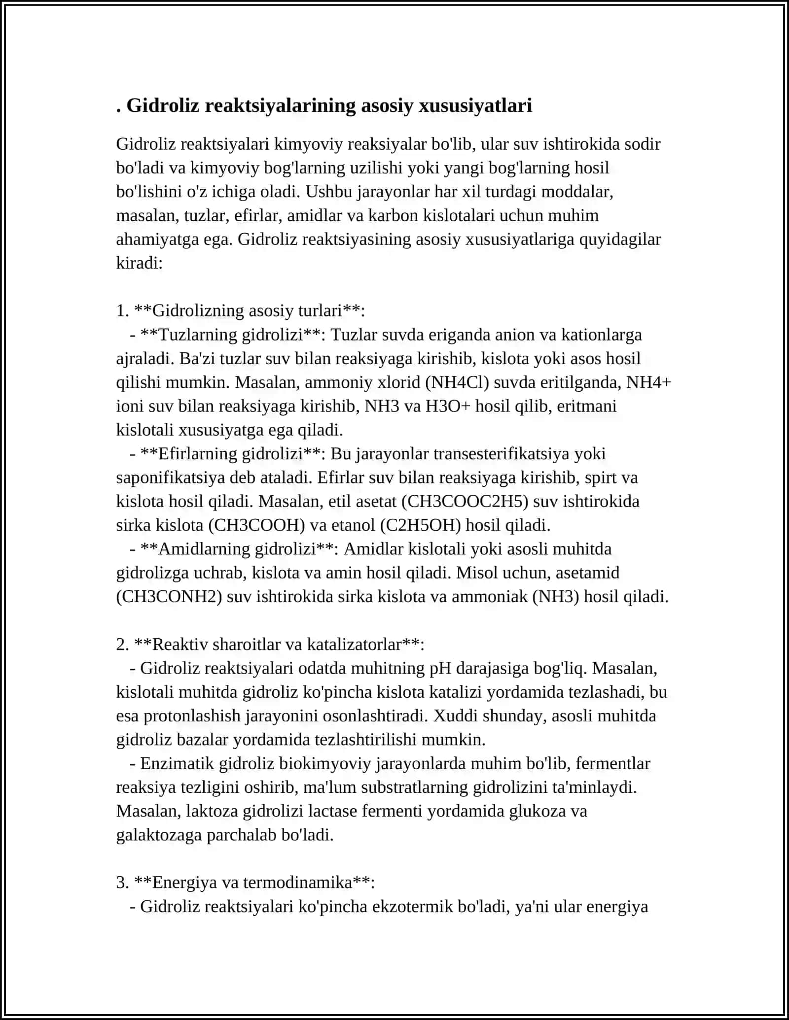 GIDROLIZ REAKSIYASI MUVOZANATIGA TA'SIR ETUVCHI OMILLAR. ERUVCHANLIK KO'PAYTMASI 3
