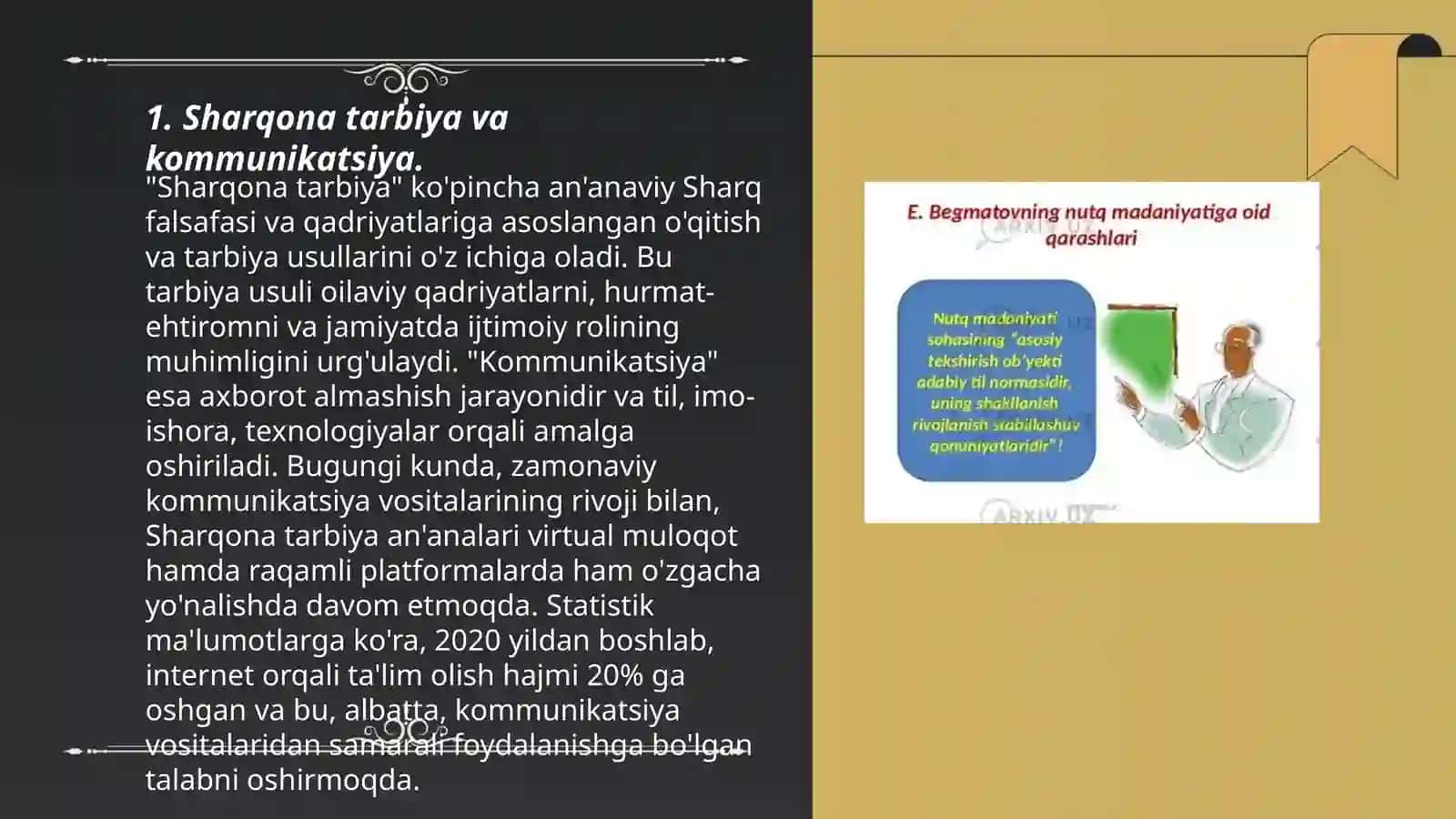 Sharqona tarbiya va muosharat odobining muloqotga taʼsiri.Oʻqituvchining nutq madaniyati va notiqlik sanʼati 3