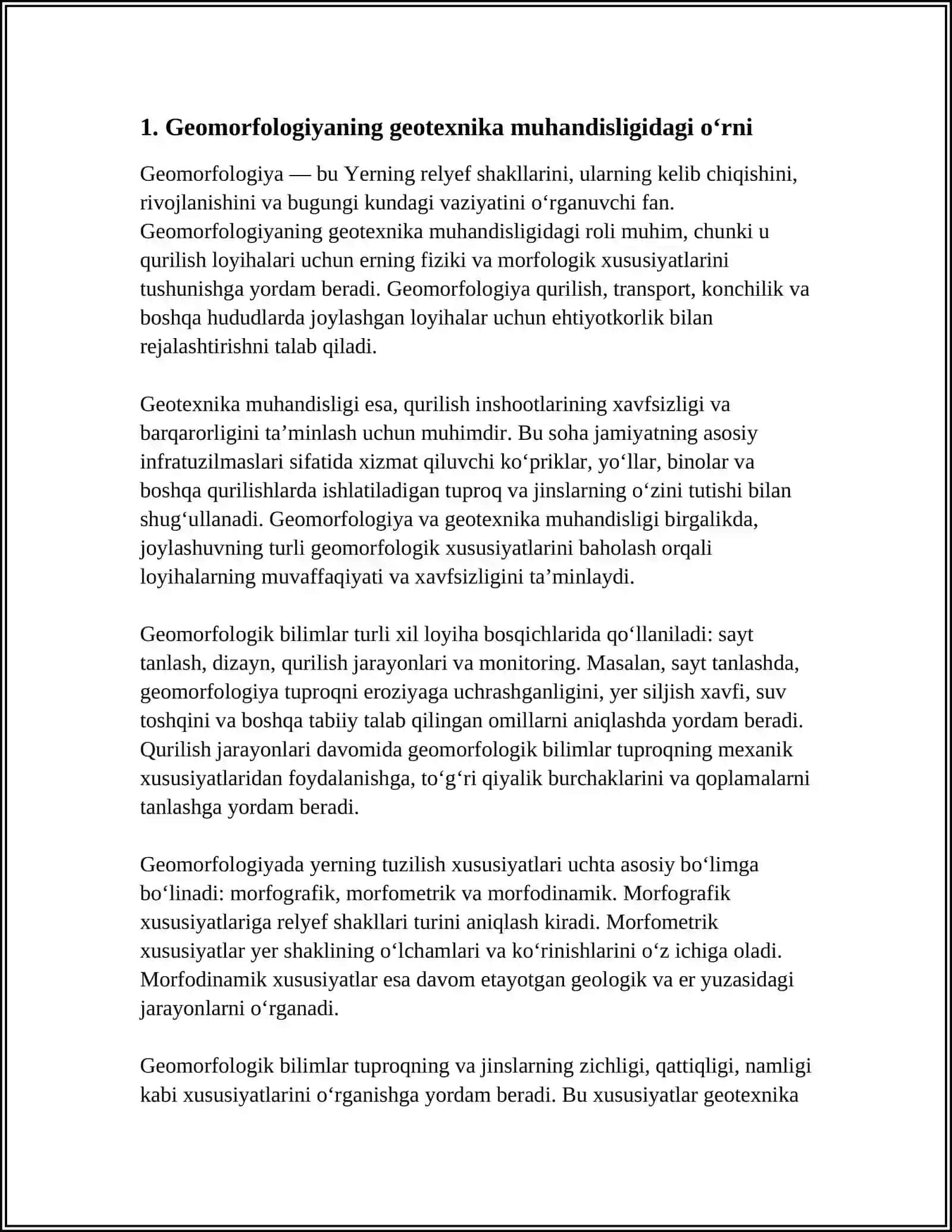 GEOTEXNIKA MUHANDISLIGI GEOMORFOLOGIYA BILAN BOG’LIQLIGI 3