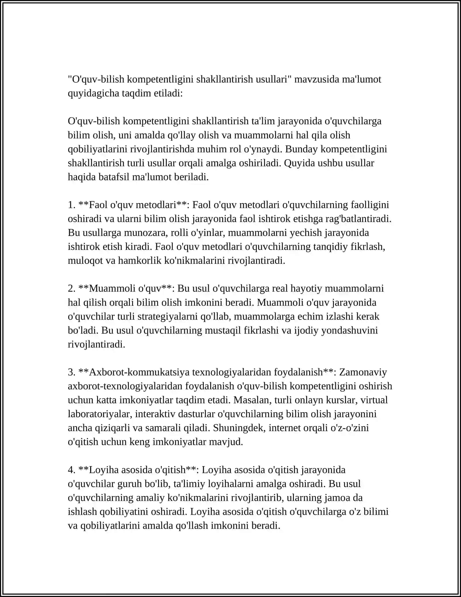 TALIM JARAYONIDA TALABALAR O'QUV-BILISH KOMPETENTLIGINI RIVOJLANTIRISH 3