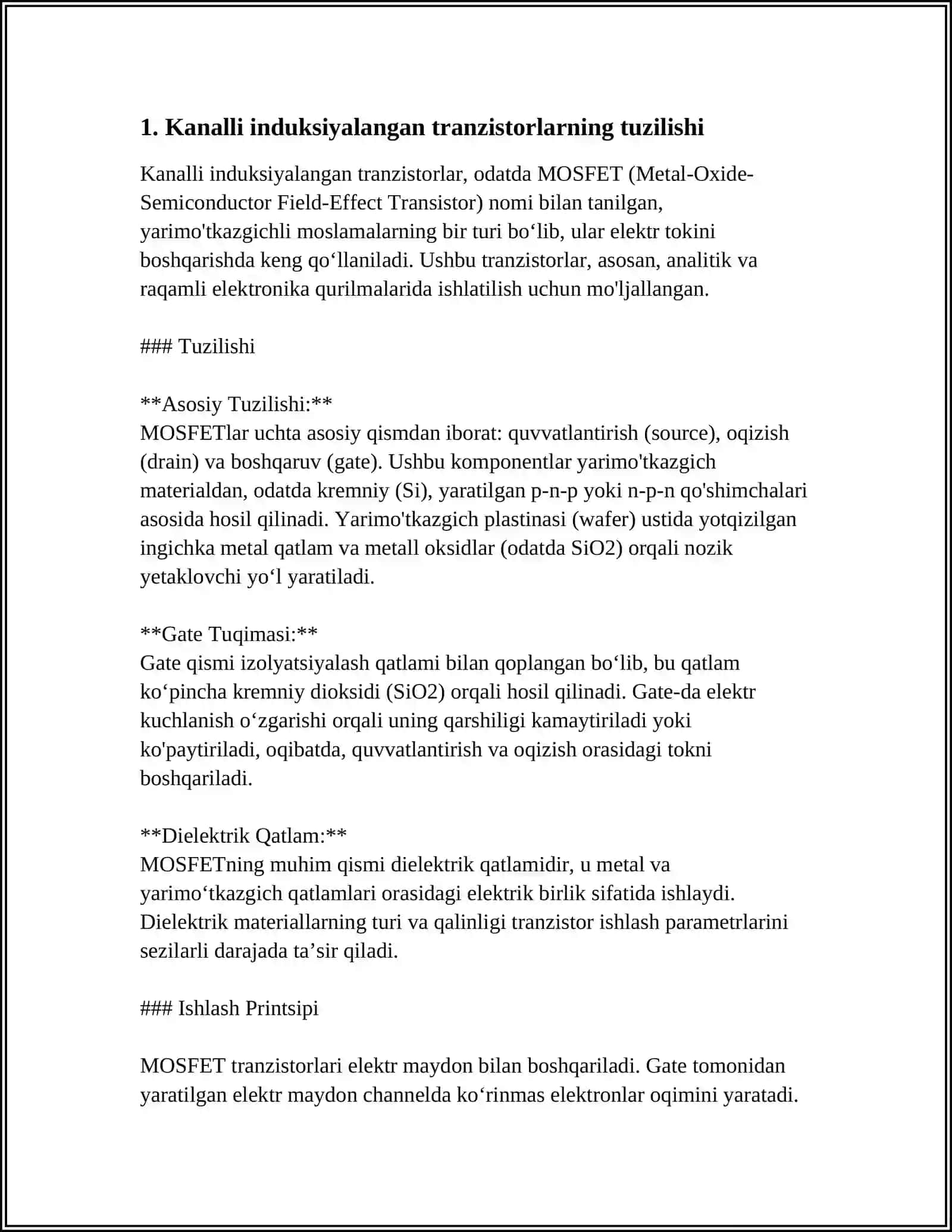 KANALLI INDUKSIYALANGAN VA KANALI QURILGAN METAL-DIELEKTRIK-YARIMO’TKAZGICHLI-TRANZISTORLARNING TUZILISHI VA ISHLASH PRINTSIPLARI 3