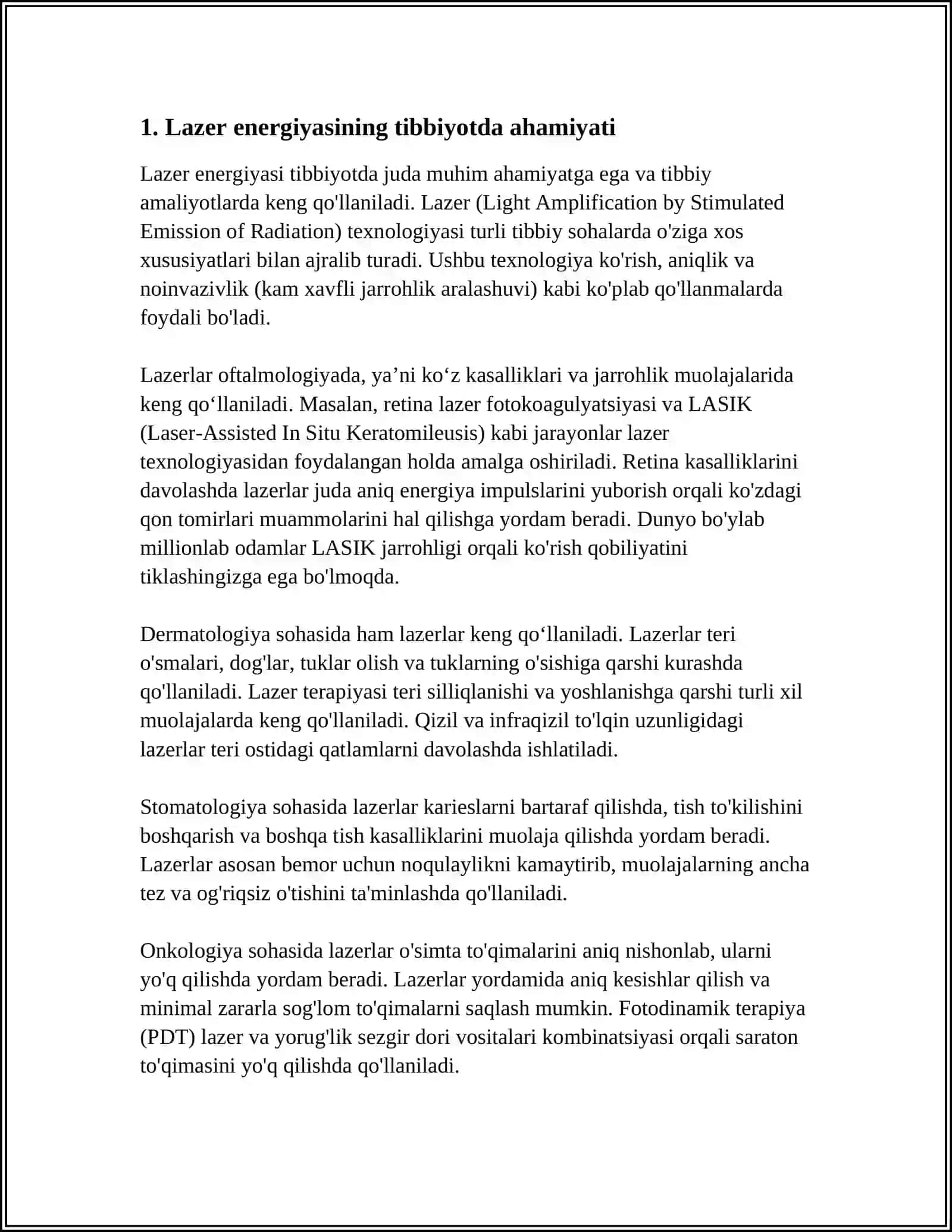 LAZERNING TIBBIYOTDA QOʻLLANISHI 3